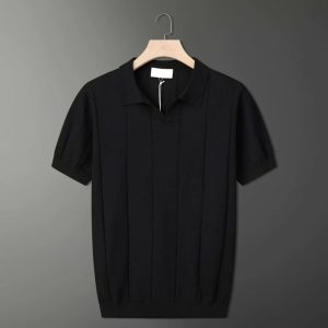men's black ribbed knit polo shirt short sleeve sweater polo